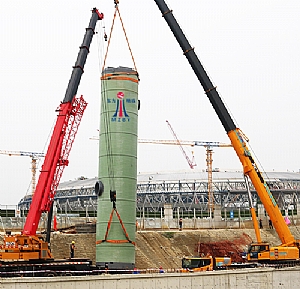 Installation of 3.8m*19.8m large fiberglass integrated prefabricated pumping station